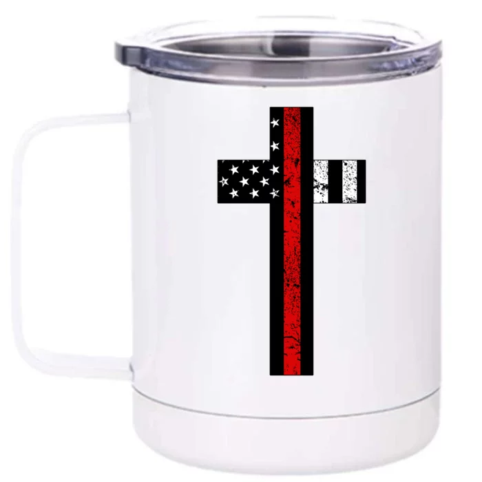 Thin Red Line Cross Firefighter Front & Back 12oz Stainless Steel Tumbler Cup