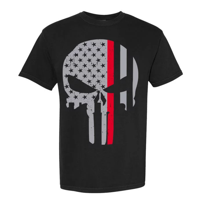 Thin Red Line Skull USA Firefighter Flag Garment-Dyed Heavyweight T-Shirt