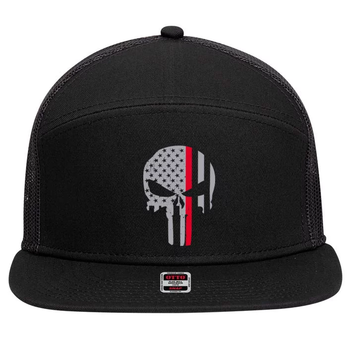 Thin Red Line Skull USA Firefighter Flag 7 Panel Mesh Trucker Snapback Hat