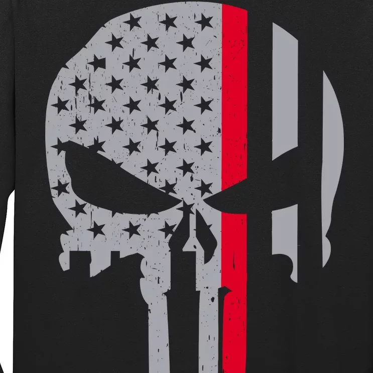 Thin Red Line Skull USA Firefighter Flag Long Sleeve Shirt