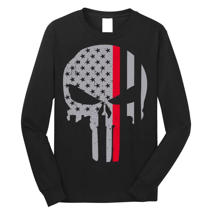 Thin Red Line Skull USA Firefighter Flag Long Sleeve Shirt