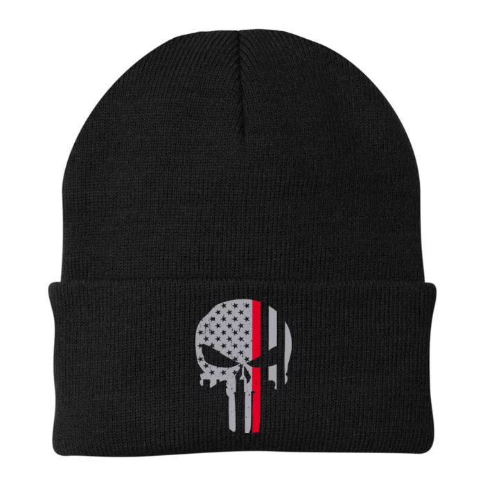 Thin Red Line Skull USA Firefighter Flag Knit Cap Winter Beanie