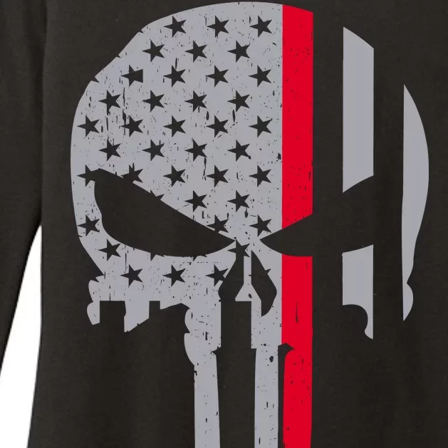 Thin Red Line Skull USA Firefighter Flag Womens CVC Long Sleeve Shirt