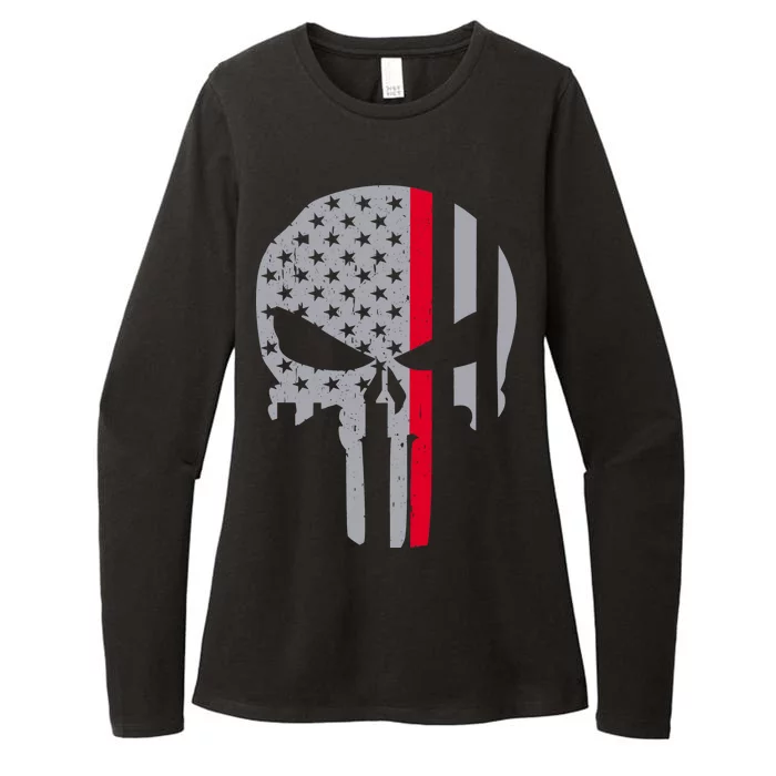 Thin Red Line Skull USA Firefighter Flag Womens CVC Long Sleeve Shirt