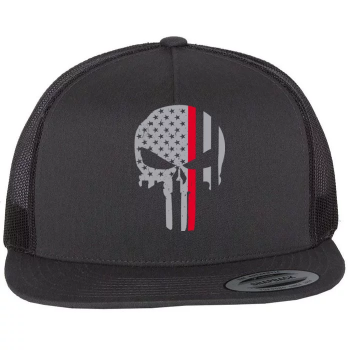 Thin Red Line Skull USA Firefighter Flag Flat Bill Trucker Hat