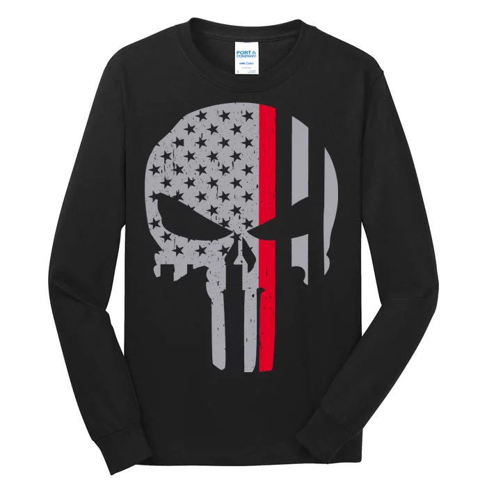 Thin Red Line Skull USA Firefighter Flag Tall Long Sleeve T-Shirt