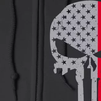 Thin Red Line Skull USA Firefighter Flag Full Zip Hoodie