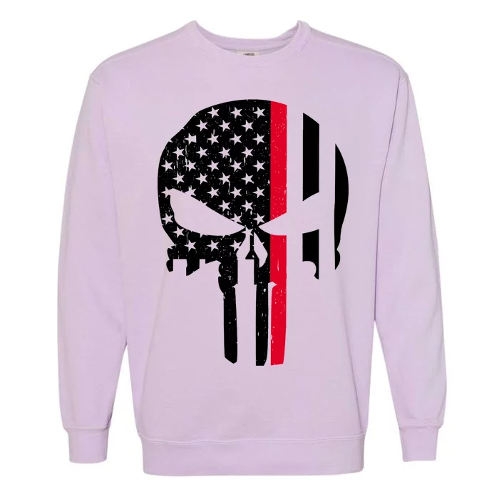 Thin Red Line Skull USA Firefighter Flag Garment-Dyed Sweatshirt