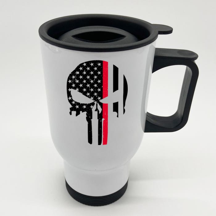 Thin Red Line Skull USA Firefighter Flag Front & Back Stainless Steel Travel Mug