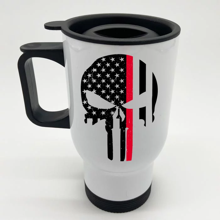 Thin Red Line Skull USA Firefighter Flag Front & Back Stainless Steel Travel Mug