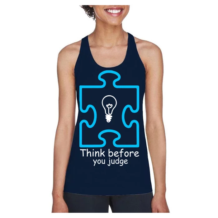 Think Before You Judge Autism Awareness Women's Racerback Tank