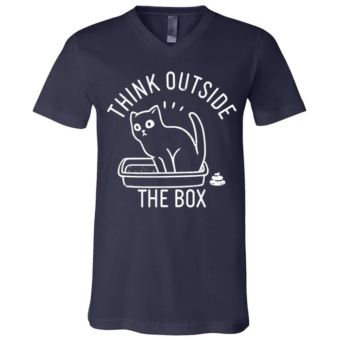 Think Outside The Box Cat Poop V-Neck T-Shirt