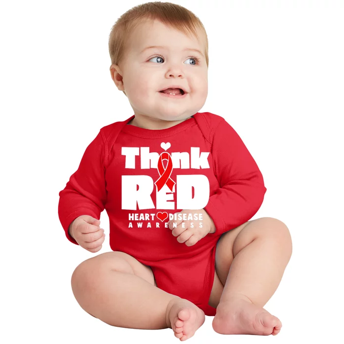 Think Red Heart Disease Awareness Baby Long Sleeve Bodysuit