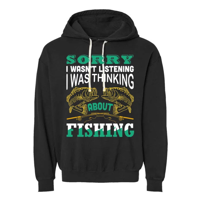 Thinking About Fishing Funny Garment-Dyed Fleece Hoodie