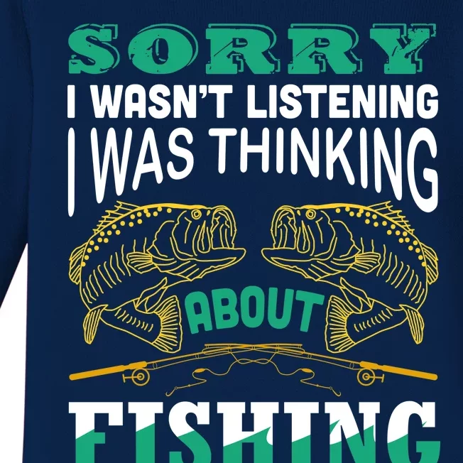 Thinking About Fishing Funny Baby Long Sleeve Bodysuit