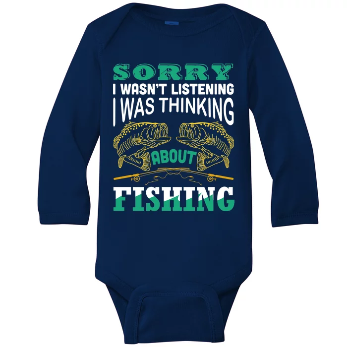 Thinking About Fishing Funny Baby Long Sleeve Bodysuit