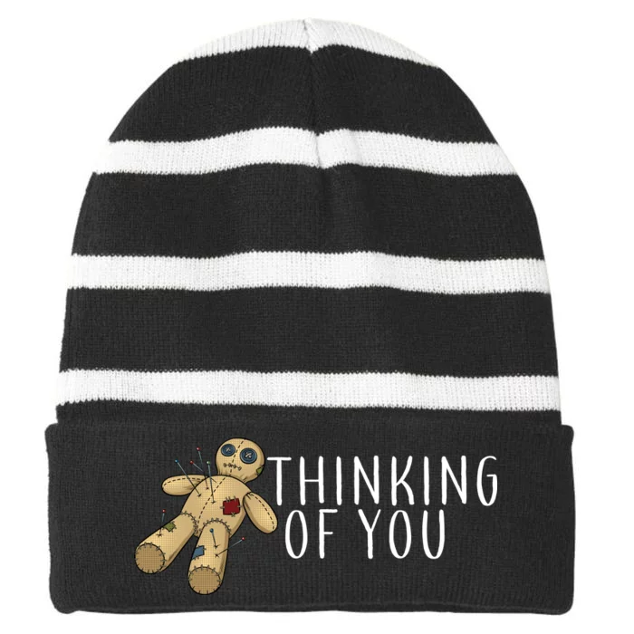 Thinking of You Voodoo Doll Striped Beanie with Solid Band