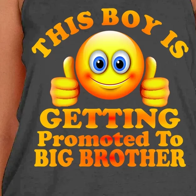 This Boy is Getting Promoted To Big Brother Smiley Emoji Women's Knotted Racerback Tank