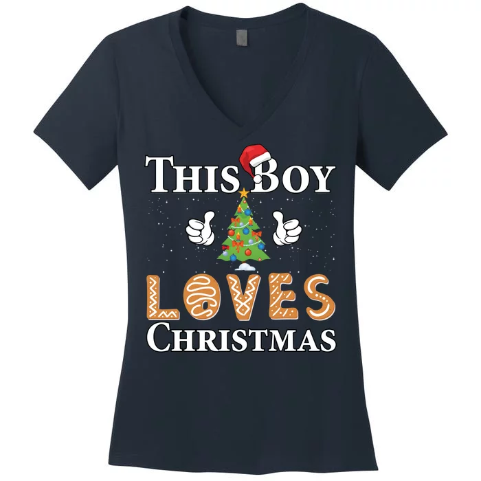 This Boy Loves Christmas Women's V-Neck T-Shirt