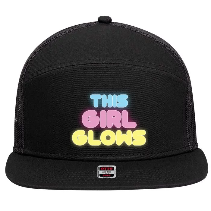 This Girl Glows Retro Neon Party 7 Panel Mesh Trucker Snapback Hat