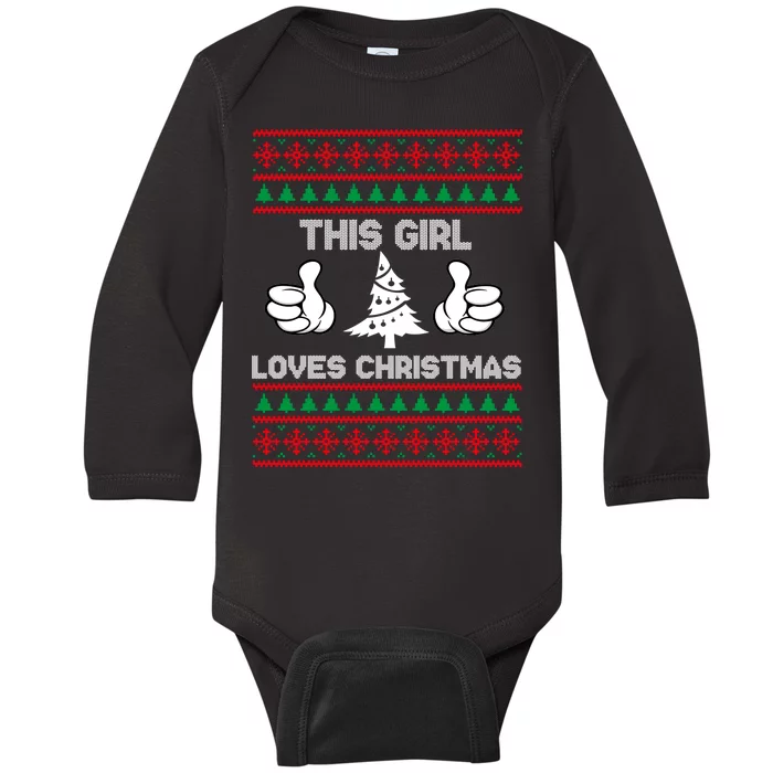 This Girl Loves Christmas Ugly Christmas Baby Long Sleeve Bodysuit