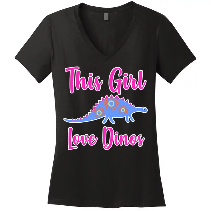 This Girl Loves Dino Women's V-Neck T-Shirt