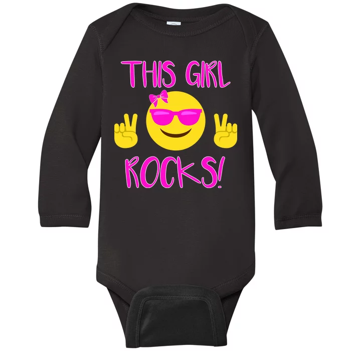 This Girl Rocks Funny Emoji Baby Long Sleeve Bodysuit