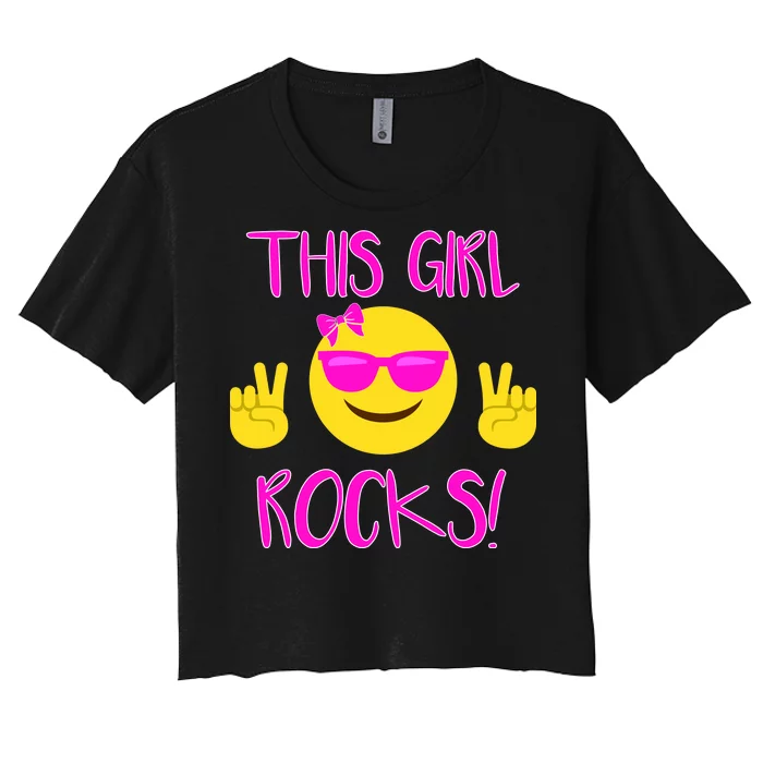 This Girl Rocks Funny Emoji Women's Crop Top Tee