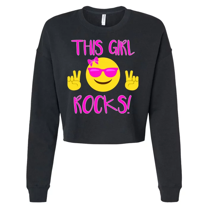 This Girl Rocks Funny Emoji Cropped Pullover Crew