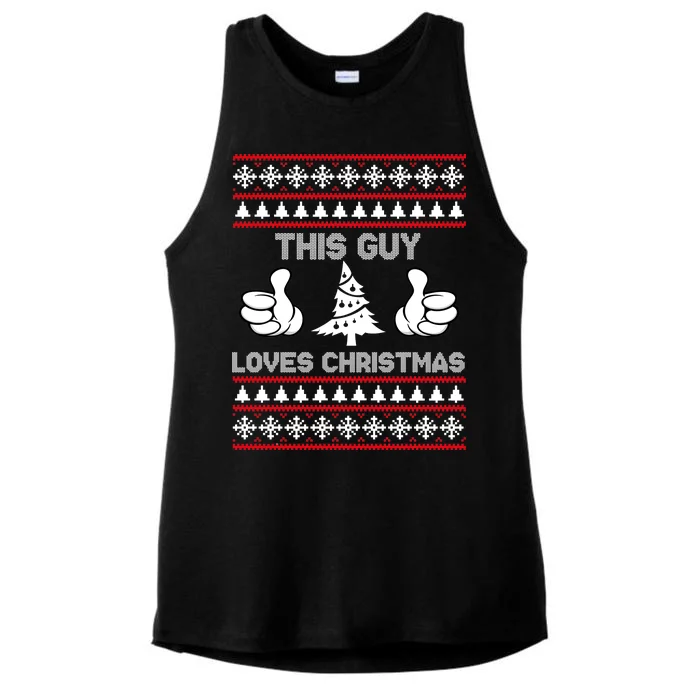 This Guy Loves Christmas Ugly Christmas Sweater Ladies Tri-Blend Wicking Tank