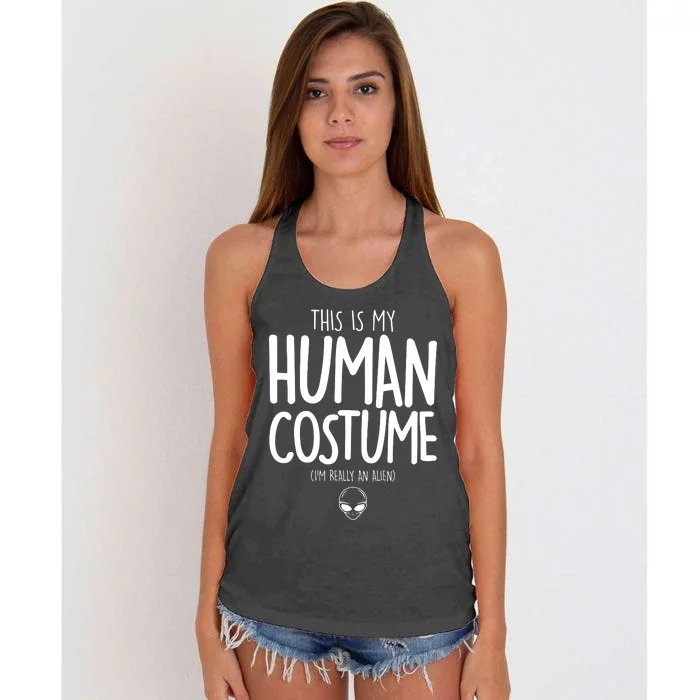 This Is My Human Costume I'm Really An Alien Women's Knotted Racerback Tank