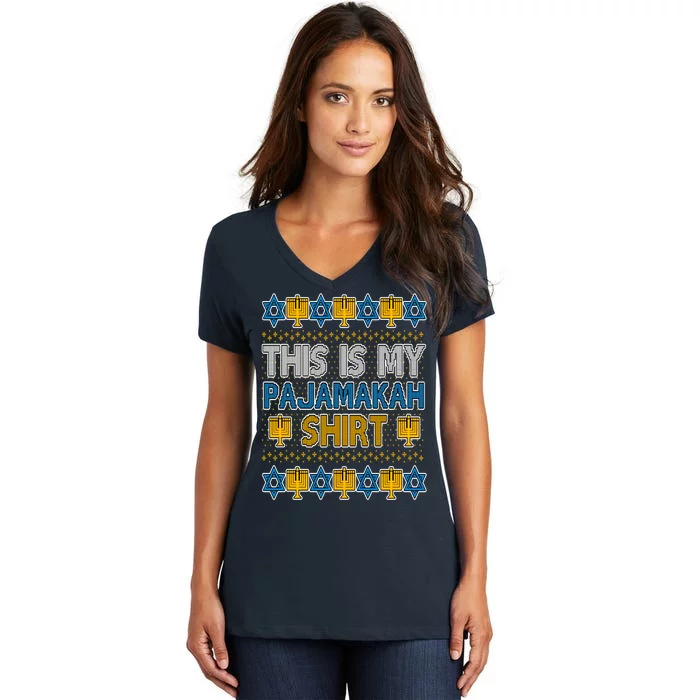 This Is My Pajamakah Shirt Ugly Hanukkah Sweater Women's V-Neck T-Shirt