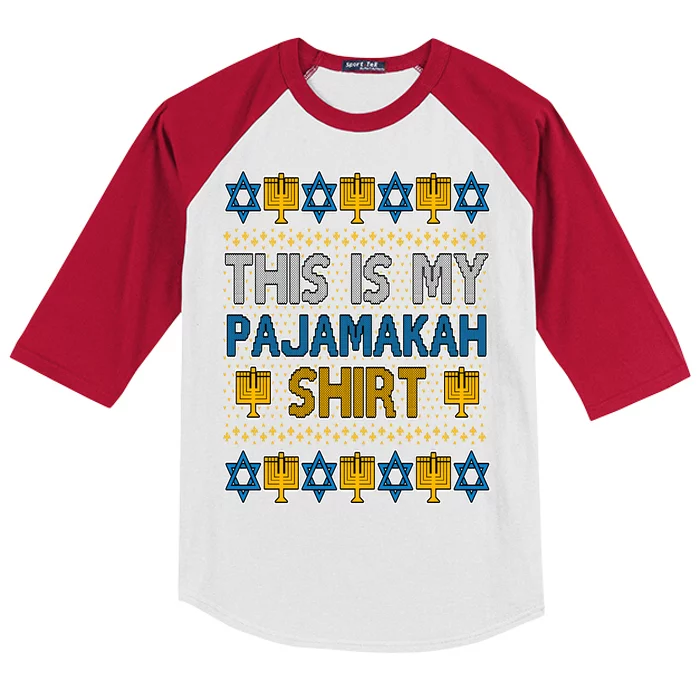 This Is My Pajamakah Shirt Ugly Hanukkah Sweater Kids Colorblock Raglan Jersey