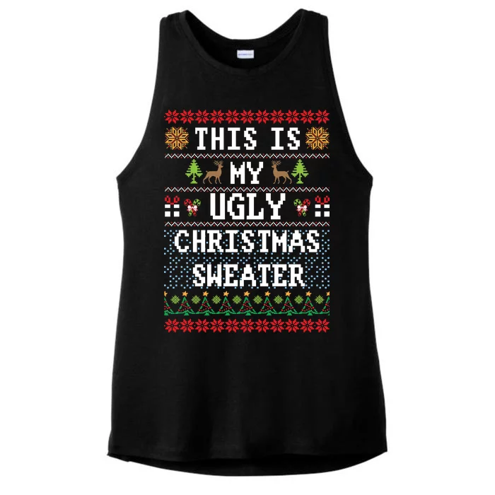 This Is My Ugly Christmas Sweater Party Funny Ladies Tri-Blend Wicking Tank