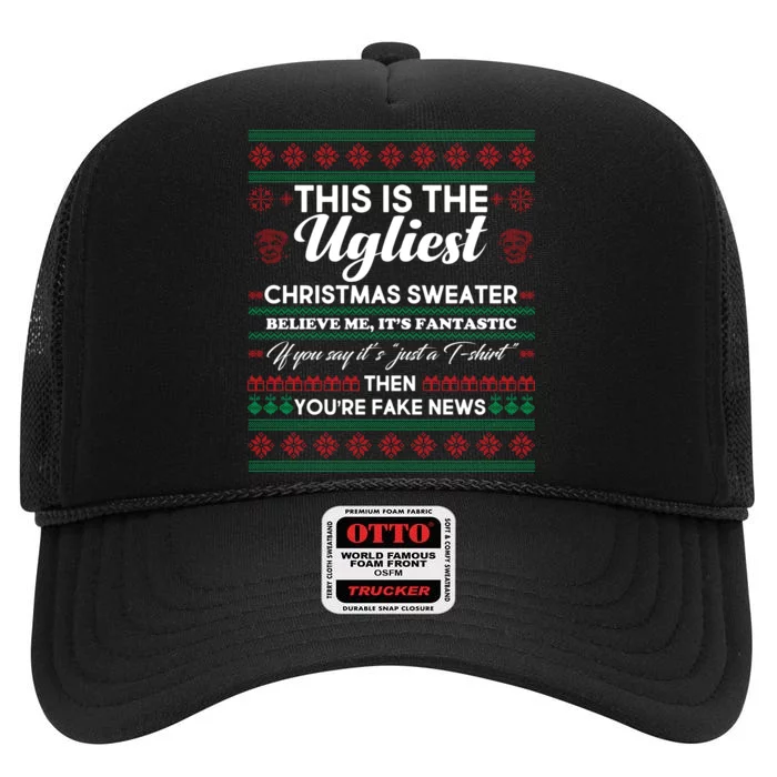 This Is The Ugliest Christmas Sweater Trump High Crown Mesh Trucker Hat