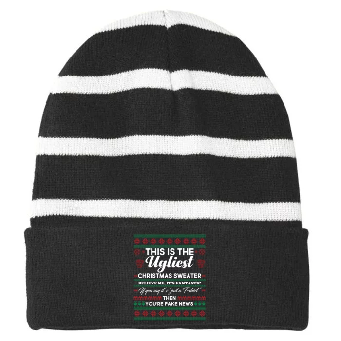 This Is The Ugliest Christmas Sweater Trump Striped Beanie with Solid Band