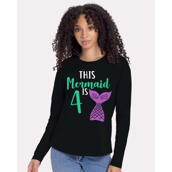 This Mermaid Is 4 Years Old Birthday Womens Cotton Relaxed Long Sleeve T-Shirt