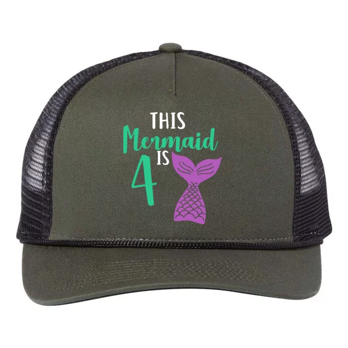 This Mermaid Is 4 Years Old Birthday Retro Rope Trucker Hat Cap