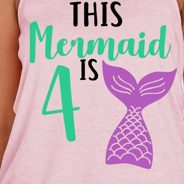 This Mermaid Is 4 Years Old Birthday Women's Knotted Racerback Tank