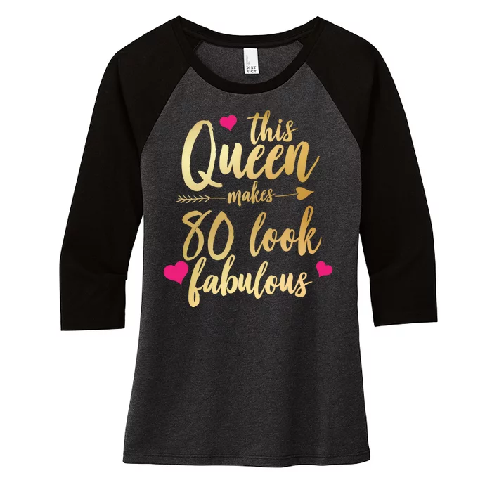 This Queen Makes 80 Look Fabulous Women's Tri-Blend 3/4-Sleeve Raglan Shirt