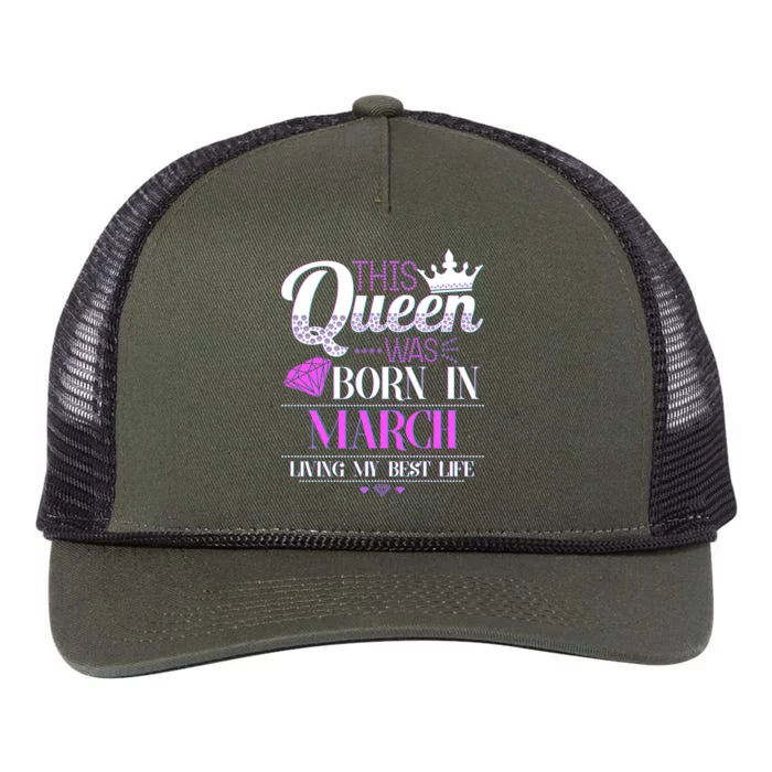 This Queen Was Born In March Living My Best Life Retro Rope Trucker Hat Cap