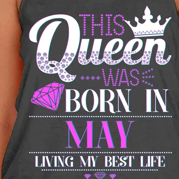 This Queen Was Born In May Living My Best Life Women's Knotted Racerback Tank