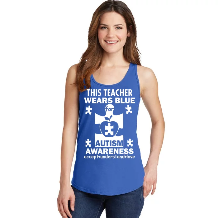 This Teacher Wears Blue Autism Awareness Ladies Essential Tank