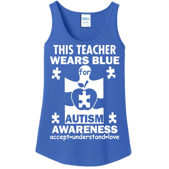 This Teacher Wears Blue Autism Awareness Ladies Essential Tank