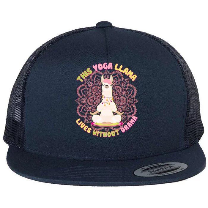 This Yoga Llama Lives Without Drama Flat Bill Trucker Hat