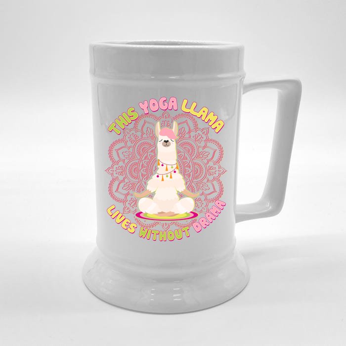 This Yoga Llama Lives Without Drama Front & Back Beer Stein