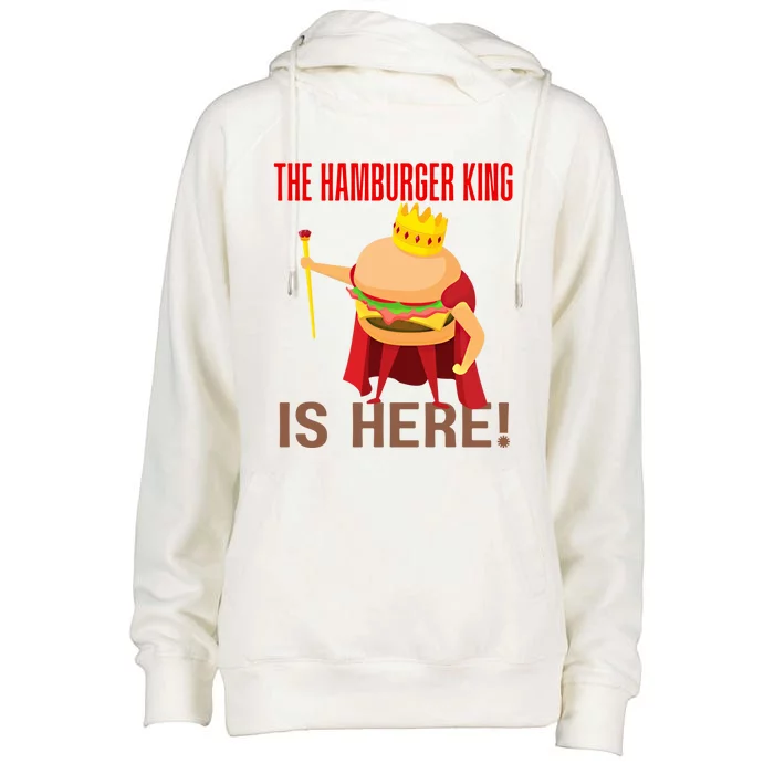 The Hamburger King Is Here Funny Bbq Grill Barbecue Cookout Gift Womens Funnel Neck Pullover Hood