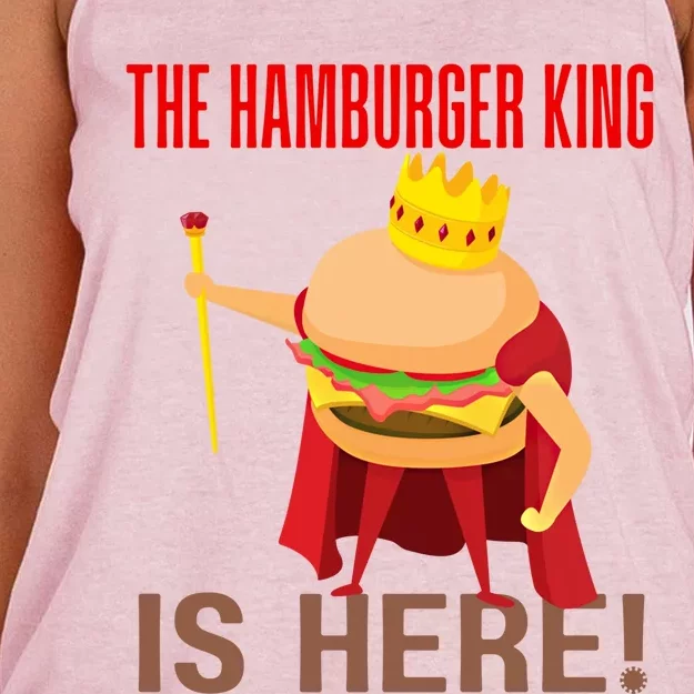 The Hamburger King Is Here Funny Bbq Grill Barbecue Cookout Gift Women's Knotted Racerback Tank