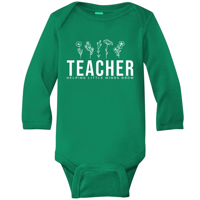 Teacher Helping Little Minds Grow Floral Baby Long Sleeve Bodysuit