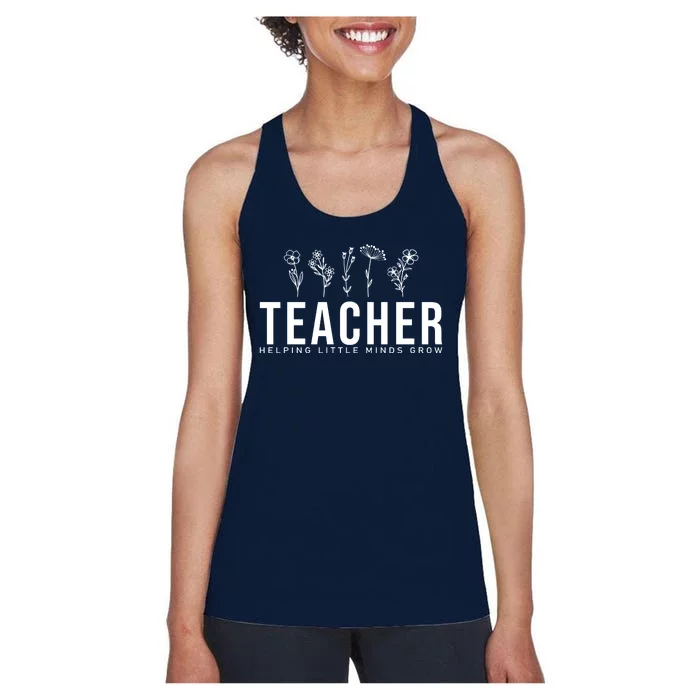 Teacher Helping Little Minds Grow Floral Women's Racerback Tank